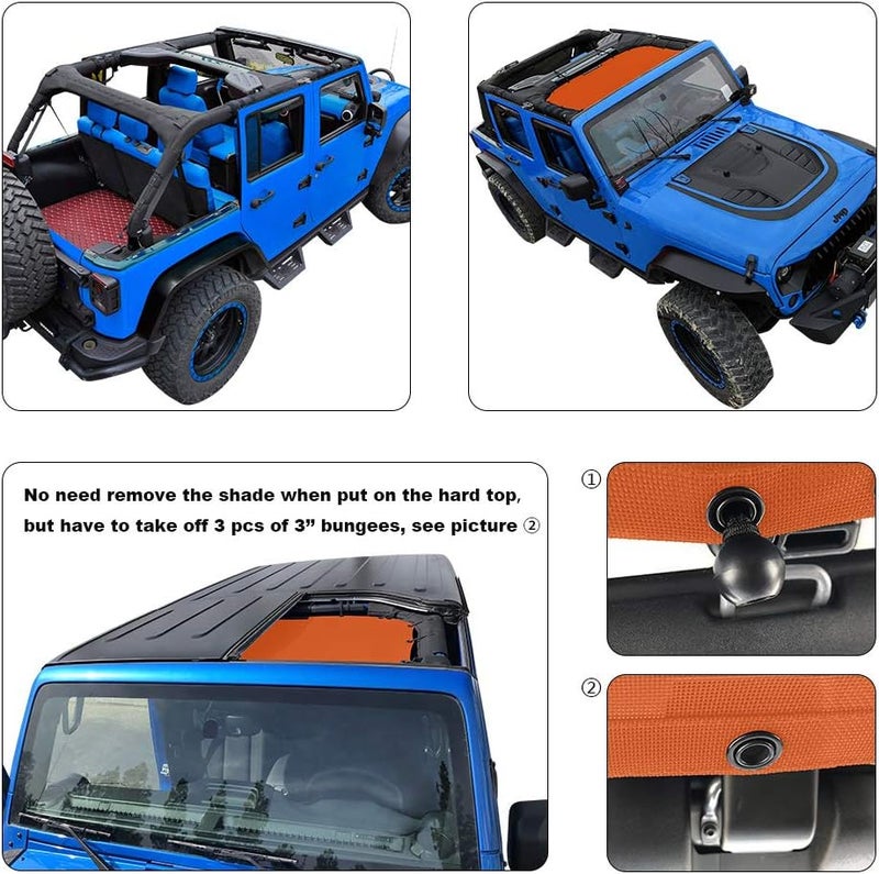 Shadeidea JK Sun Shade Top for Jeep Wrangler JKU (2007-2018) - Orange Soft Mesh Roof Cover - Image 3