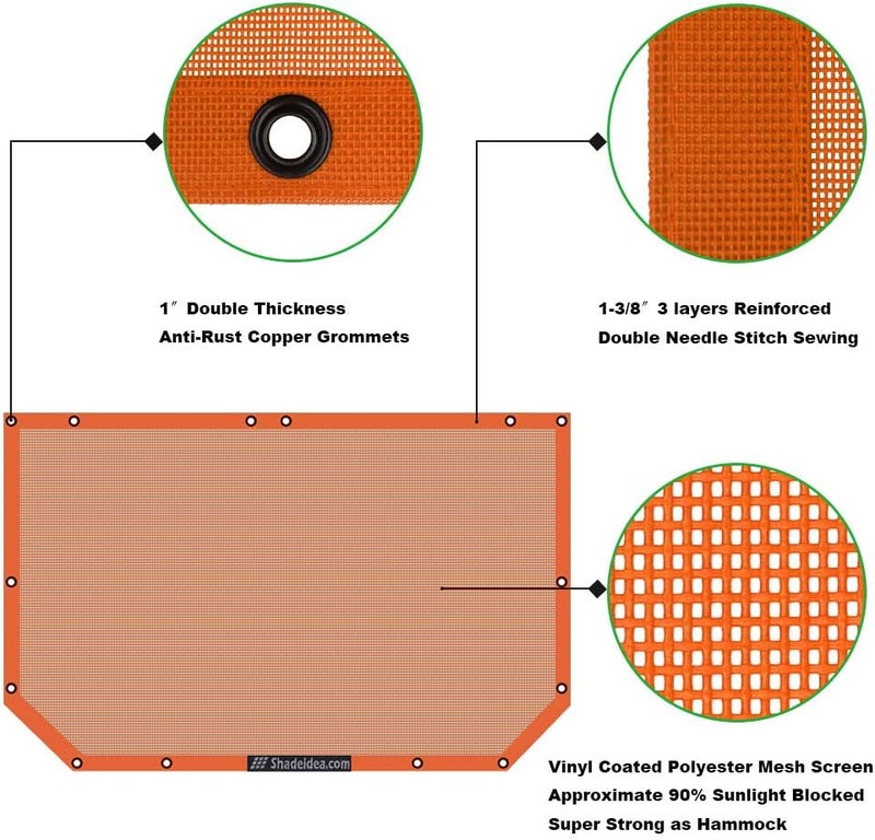 Shadeidea JK Sun Shade Top for Jeep Wrangler JKU (2007-2018) - Orange Soft Mesh Roof Cover - Image 4