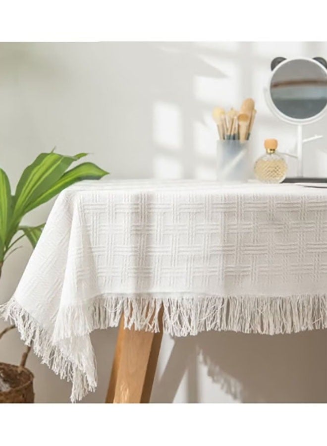 كيلا مفرش طاولة أبيض من الدانتيل، مصنوع من القطن والكتان، مستطيل الشكل ومستدير، مع شرابات، مناسب للمنزل وحفلات أعياد الميلاد وحفلات الزفاف (المقاس: 90*90 سم) - Image 1