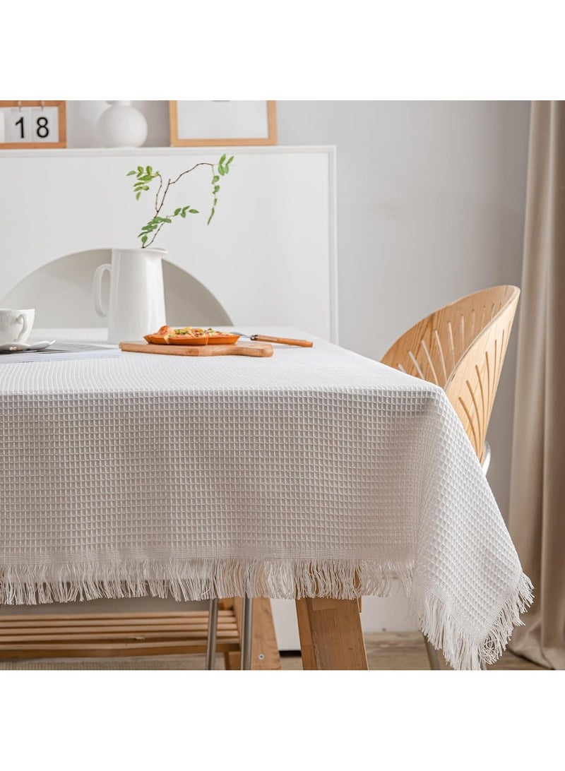 كيلا مفرش طاولة أبيض من الدانتيل، مصنوع من القطن والكتان، مستطيل الشكل ومستدير، مع شرابات، مناسب للمنزل وحفلات أعياد الميلاد وحفلات الزفاف (المقاس: 90*90 سم) - Image 2