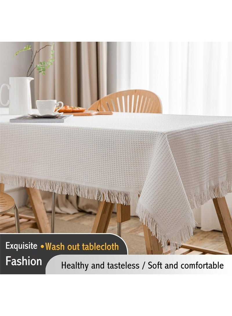 كيلا مفرش طاولة أبيض من الدانتيل، مصنوع من القطن والكتان، مستطيل الشكل ومستدير، مع شرابات، مناسب للمنزل وحفلات أعياد الميلاد وحفلات الزفاف (المقاس: 90*90 سم) - Image 5