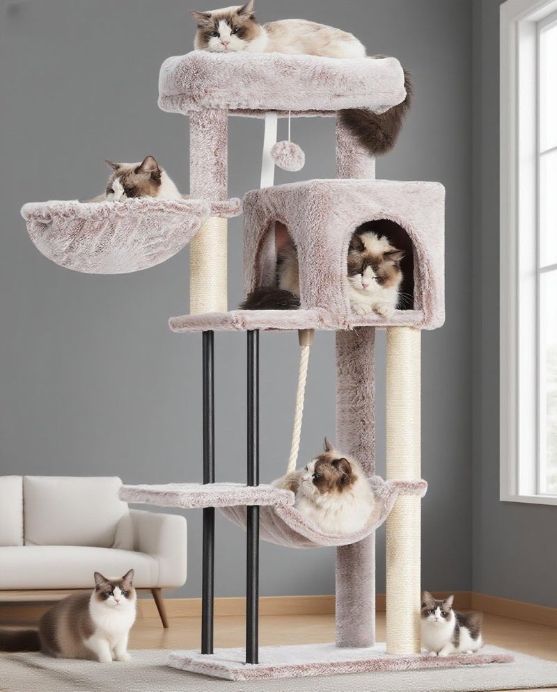 Gitelsnour Cat Tree, Cat Tower for Indoor Cats, 43.3 inch Cat Tree Tower with Sturdy Steel Tube, Cat Hammock, Cat Condo for Small Cats and Kittens, Cat Scratching Post, Muchroom GCT004SMU - Image 1