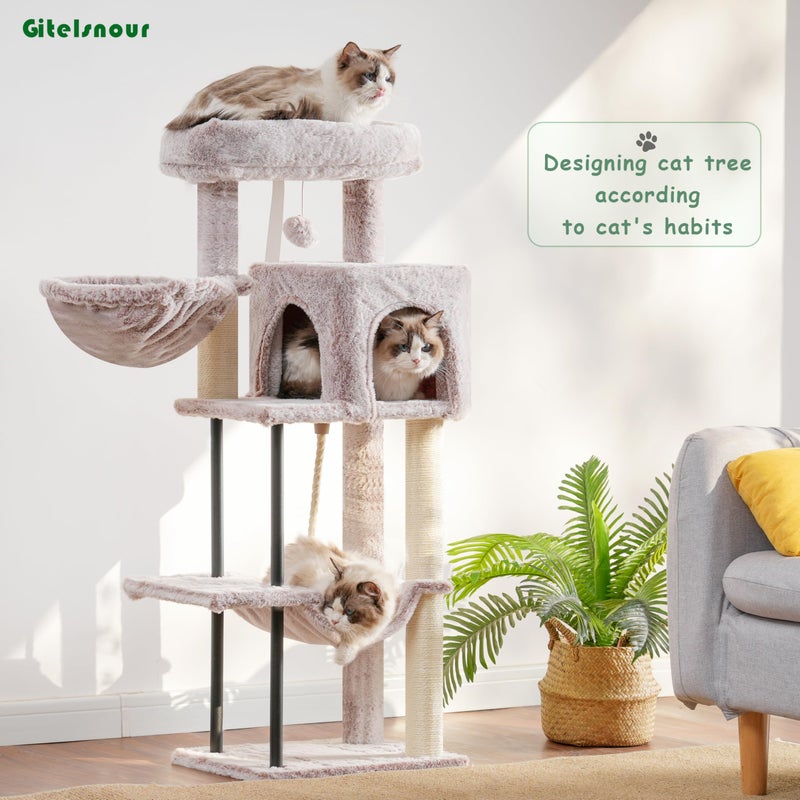 Gitelsnour Cat Tree, Cat Tower for Indoor Cats, 43.3 inch Cat Tree Tower with Sturdy Steel Tube, Cat Hammock, Cat Condo for Small Cats and Kittens, Cat Scratching Post, Muchroom GCT004SMU - Image 2