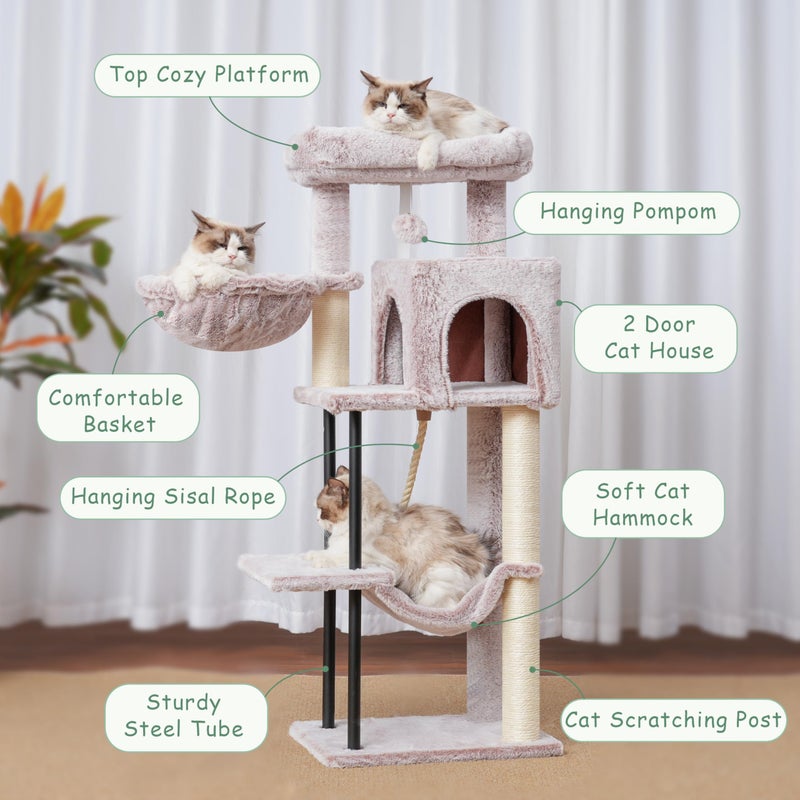 Gitelsnour Cat Tree, Cat Tower for Indoor Cats, 43.3 inch Cat Tree Tower with Sturdy Steel Tube, Cat Hammock, Cat Condo for Small Cats and Kittens, Cat Scratching Post, Muchroom GCT004SMU - Image 4