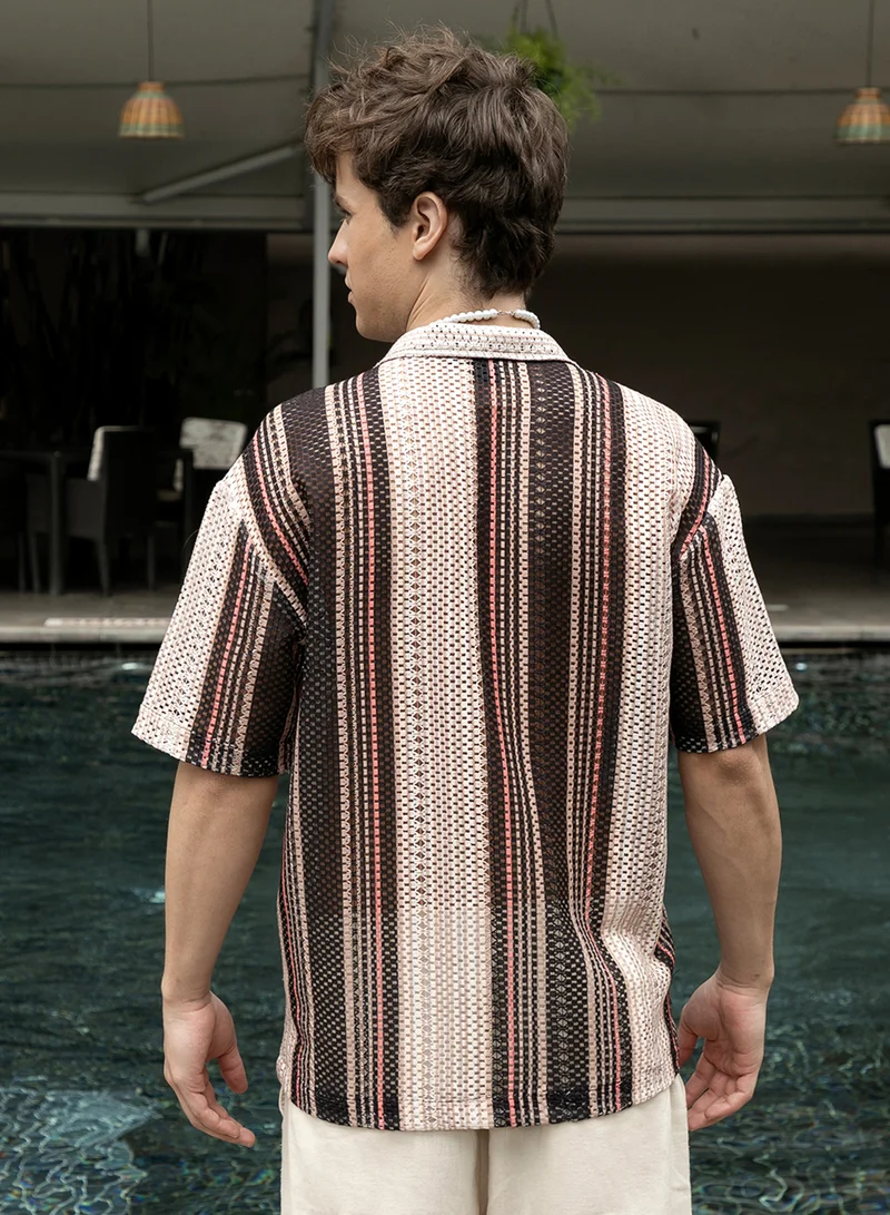 Campus Sutra Men's Multicolour Multitrack Knit Oversized Shirt