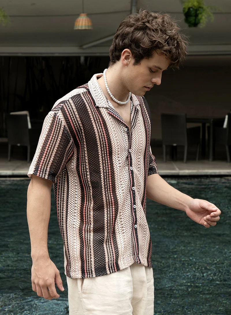 Campus Sutra Men's Multicolour Multitrack Knit Oversized Shirt