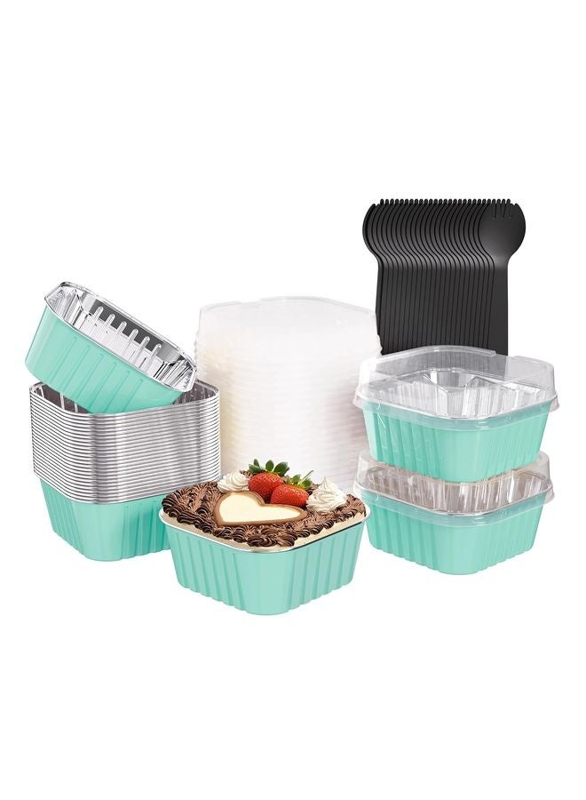 HOMESTAR 25 Pack Square Mini Cake Pans with Lids,Mini Loaf Pans with Lids,Aluminum Foil Baking Cups,Disposable Ramekins Cupcake Cups,Dessert Cups for Wedding Birthday Party Picnics,5oz (Blue) - Image 1