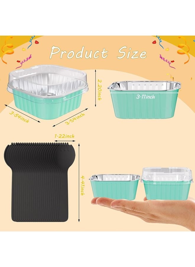HOMESTAR 25 Pack Square Mini Cake Pans with Lids,Mini Loaf Pans with Lids,Aluminum Foil Baking Cups,Disposable Ramekins Cupcake Cups,Dessert Cups for Wedding Birthday Party Picnics,5oz (Blue) - Image 3