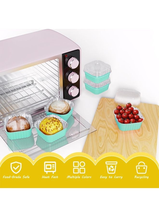 HOMESTAR 25 Pack Square Mini Cake Pans with Lids,Mini Loaf Pans with Lids,Aluminum Foil Baking Cups,Disposable Ramekins Cupcake Cups,Dessert Cups for Wedding Birthday Party Picnics,5oz (Blue) - Image 4