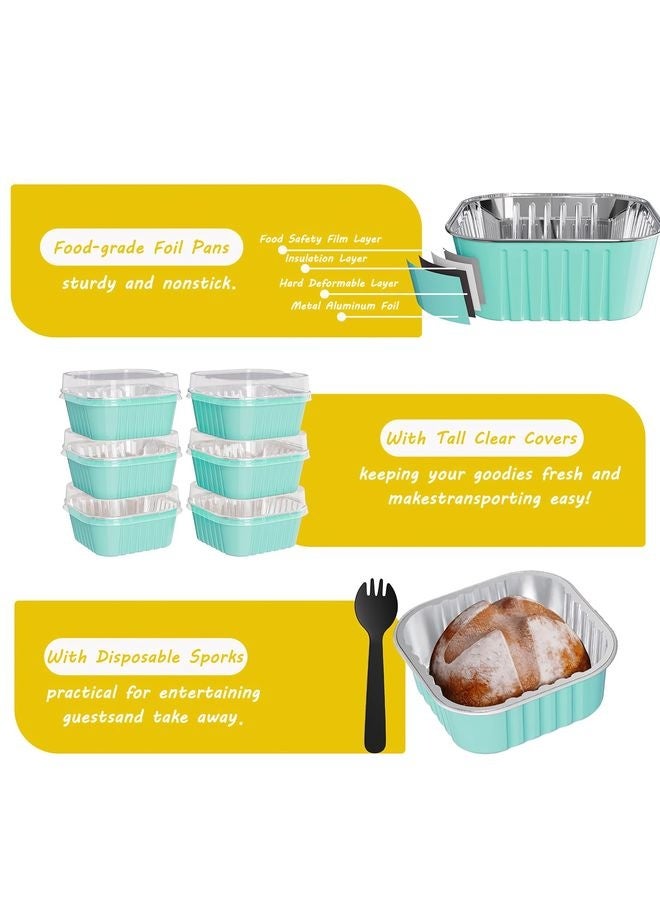 HOMESTAR 25 Pack Square Mini Cake Pans with Lids,Mini Loaf Pans with Lids,Aluminum Foil Baking Cups,Disposable Ramekins Cupcake Cups,Dessert Cups for Wedding Birthday Party Picnics,5oz (Blue) - Image 5