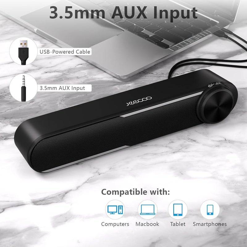 جيكو سماعات جيكو A30 السلكية للكمبيوتر، شريط صوتي للشاشة - صوت نقي، تعمل بالطاقة عبر USB مع مدخل AUX 3.5 مم، تحكم كبير في مستوى الصوت - متوافقة مع أجهزة الكمبيوتر المحمولة والأجهزة اللوحية - Image 5