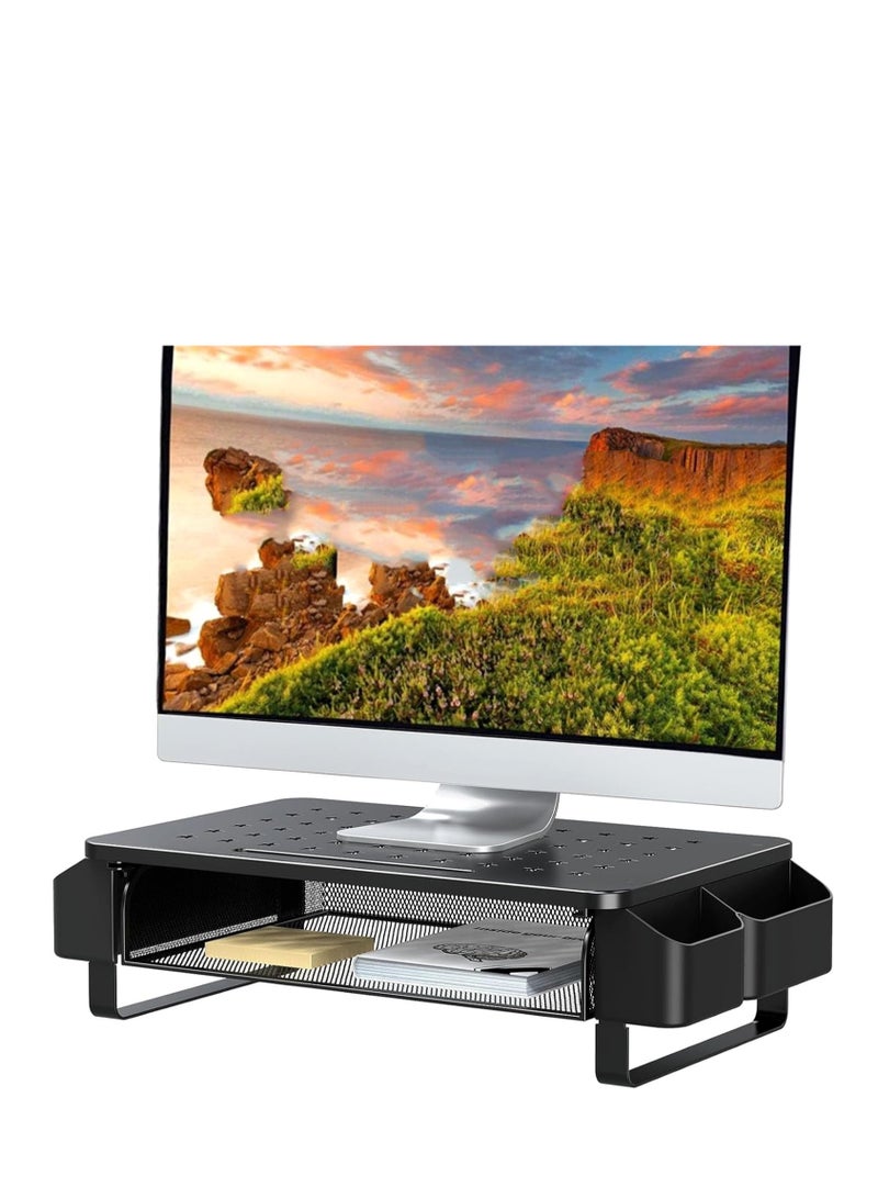 TRASSLE Monitor Stand Riser with Drawer,Monitor Riser with Side Storage Pockets for Desk,Metal Monitor Stand for Laptop,PC Screen,Printer,Computer Monitor Stand for Home Office  - Image 1