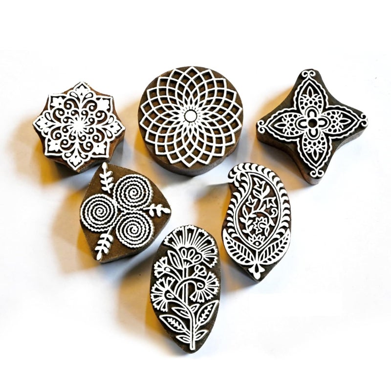 A Block Arts Beautiful Lotus Flower Design Wood Stamp, brown - Image 1