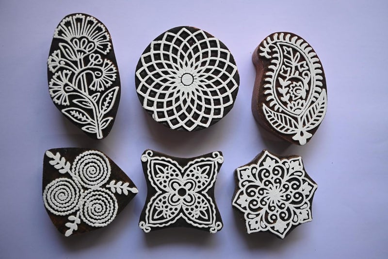 A Block Arts Beautiful Lotus Flower Design Wood Stamp, brown - Image 3