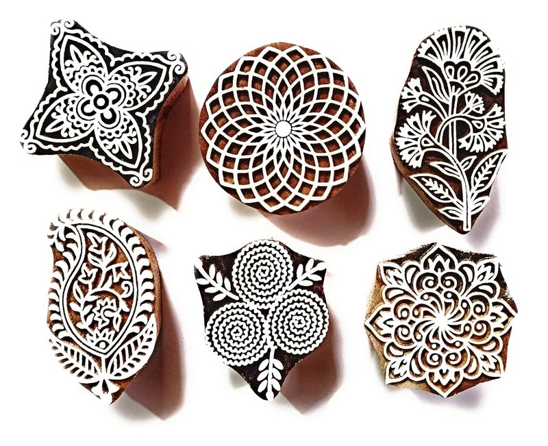 A Block Arts Beautiful Lotus Flower Design Wood Stamp, brown - Image 5