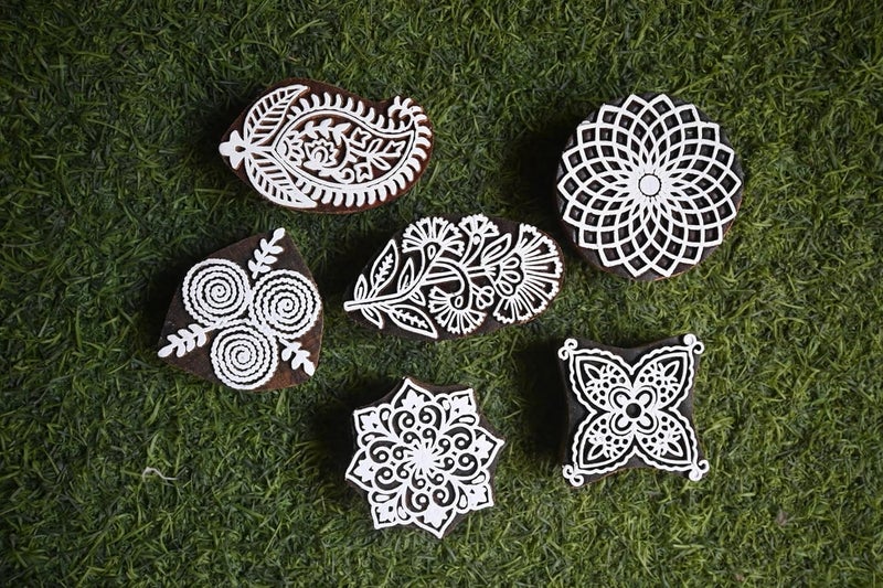 A Block Arts Beautiful Lotus Flower Design Wood Stamp, brown - Image 2