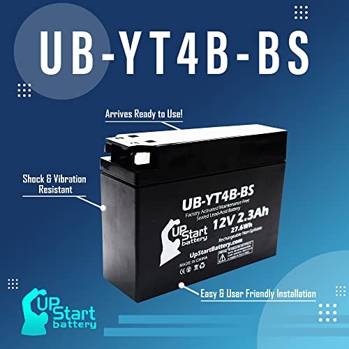 UpStart Battery YT4B-BS Battery Replacement (2.3Ah, 12v, Sealed) Factory Activated, Maintenance Free Battery Compatible with - 2015 Yamaha SR400, 2008 Suzuki DR-Z70, 2009 Suzuki DR-Z70, 2006 Yamaha TTR50E - Image 3