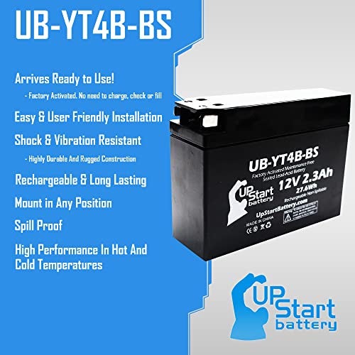 UpStart Battery YT4B-BS Battery Replacement (2.3Ah, 12v, Sealed) Factory Activated, Maintenance Free Battery Compatible with - 2015 Yamaha SR400, 2008 Suzuki DR-Z70, 2009 Suzuki DR-Z70, 2006 Yamaha TTR50E - Image 2