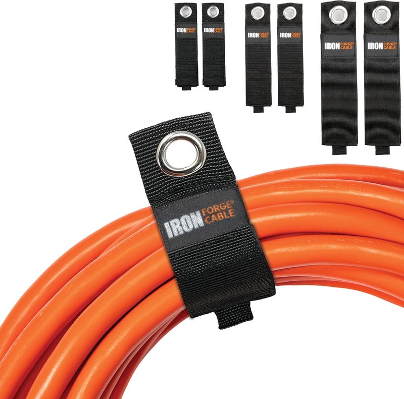 IRON FORGE CABLE Extension Cord Wrap Organizer, 6 Piece Multi-Pack of Storage Straps - 2 Medium, 2 Large, and 2 XL Hook and Loop Hanger Wraps for Power Cables, Hoses, Ropes, and More - Image 1