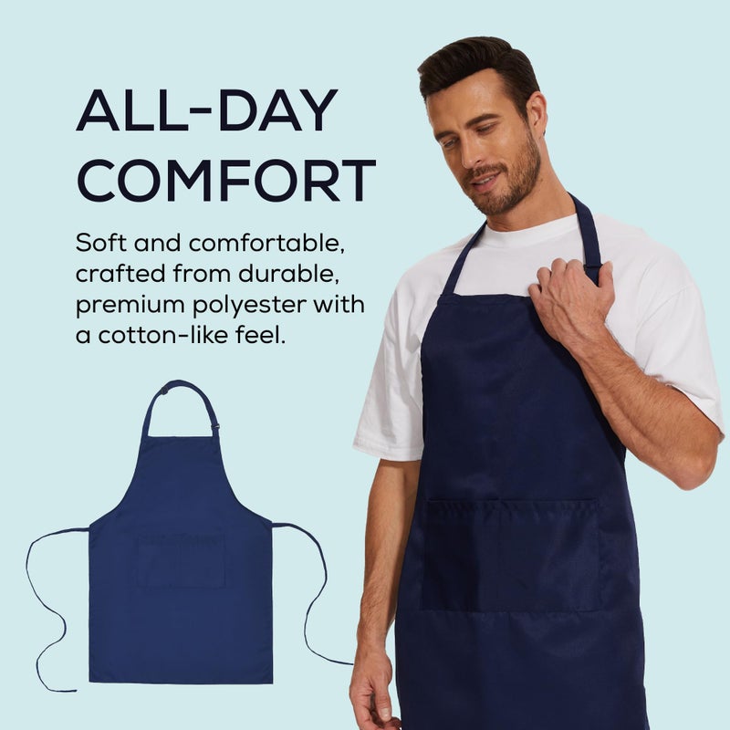 Will Well Kitchen Apron for Men and Women - 33"" x 27"" Oil-and-Water-Resistant with Adjustable Neck Strap and 38"" Waist Ties for a Snug Fit  Lightweight with 2 Front Pockets - 1-Pack  Navy - Image 3