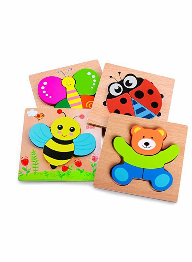 SYOSI Puzzles 4 Sets Cartoon Animal Colorful Jigsaw Puzzles for Toddler Wooden Puzzle Early Educational Toy Gift for Boys Girls 1 2 3 Years Old - Image 1