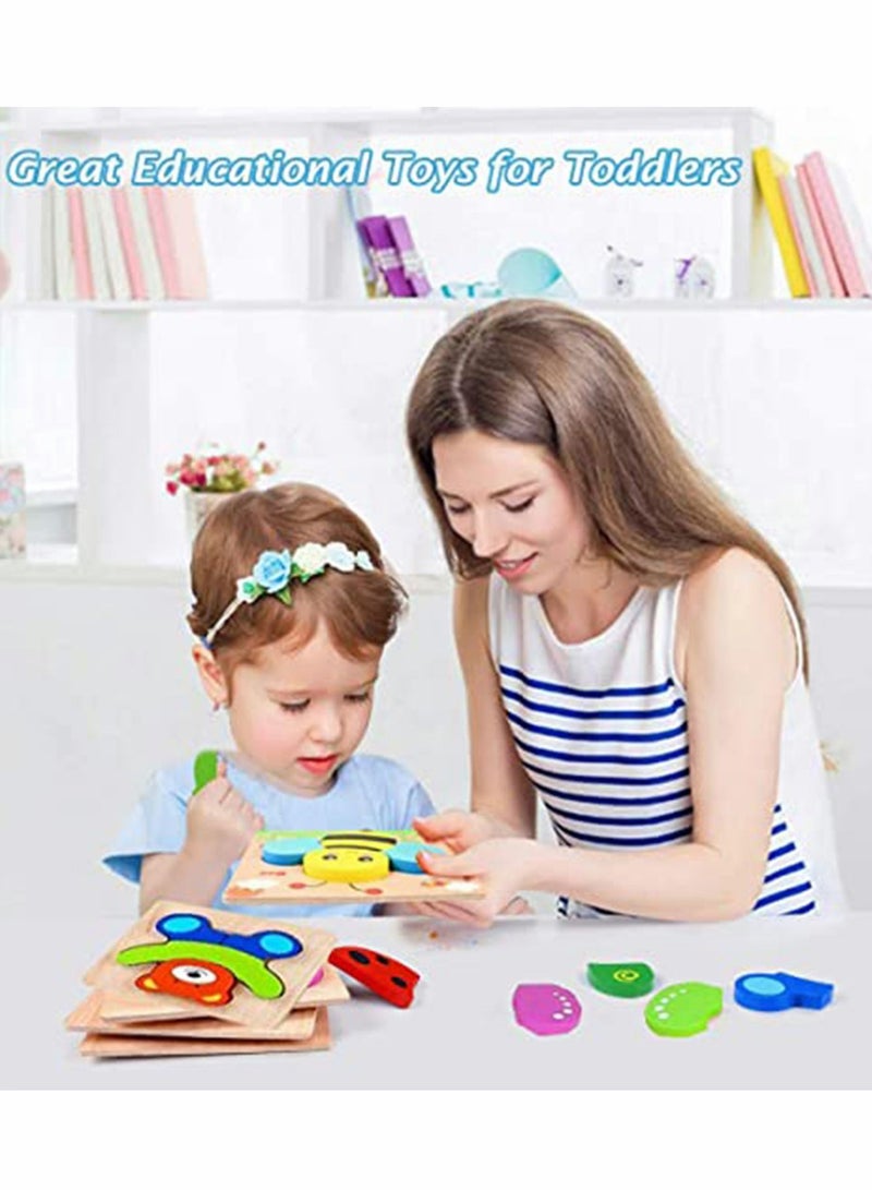 SYOSI Puzzles 4 Sets Cartoon Animal Colorful Jigsaw Puzzles for Toddler Wooden Puzzle Early Educational Toy Gift for Boys Girls 1 2 3 Years Old - Image 3