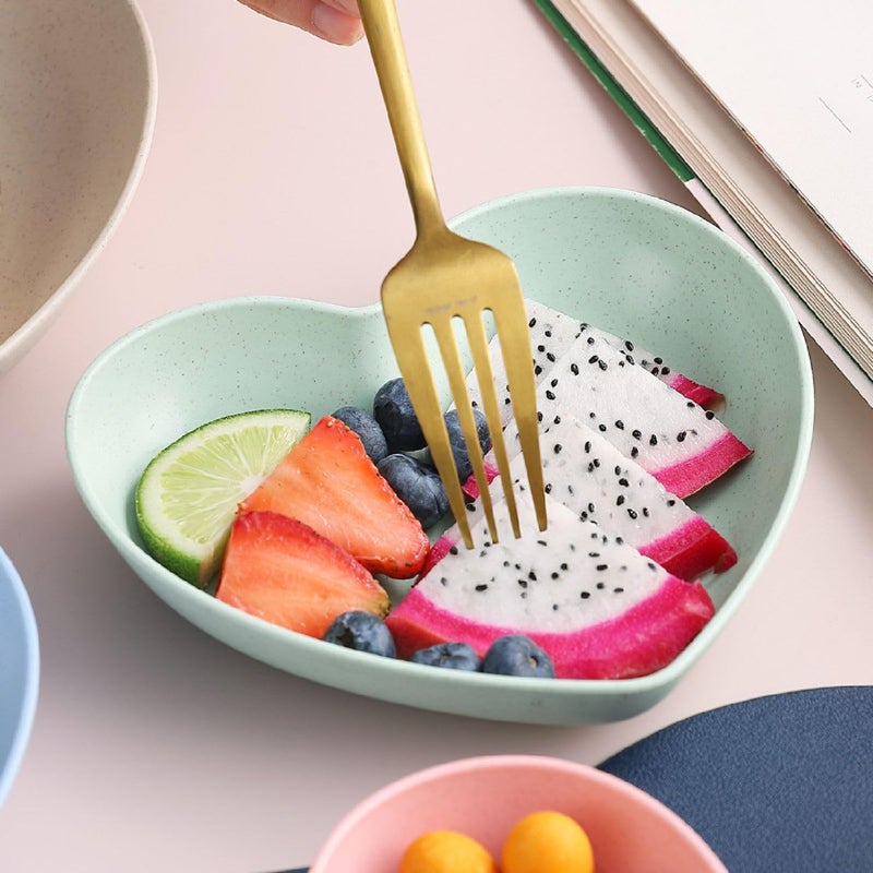 Krivety 10 Pack 6 Inch Heart Shape Mini Dipping Sauces Bowls Unbreakable Wheat Straw Small Snack Dessert Dishes Salad Plates for Sushi Side Dish Fruit Appetizer Cake Pink - Image 4