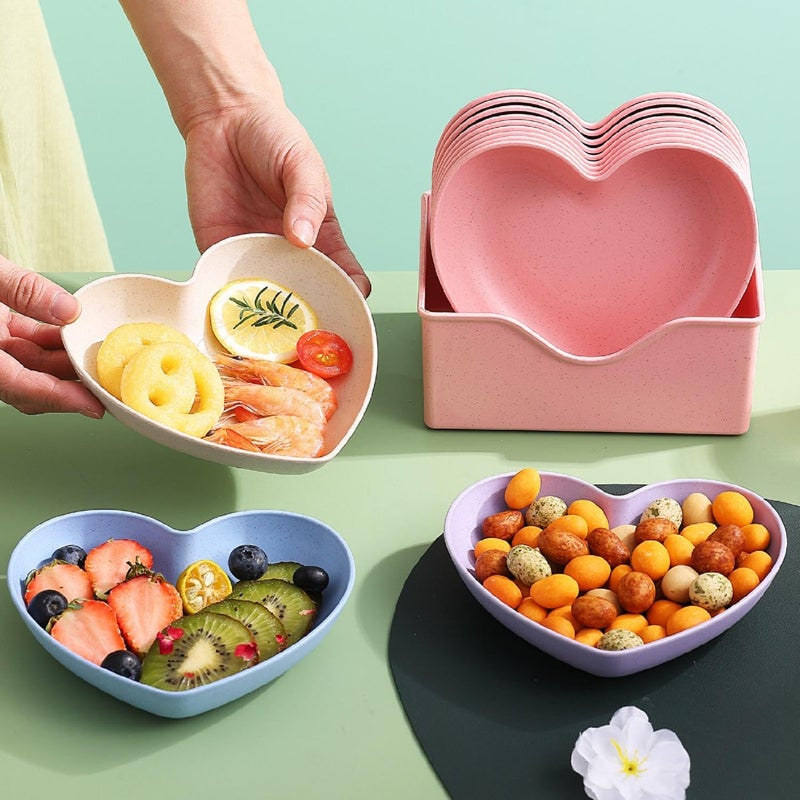 Krivety 10 Pack 6 Inch Heart Shape Mini Dipping Sauces Bowls Unbreakable Wheat Straw Small Snack Dessert Dishes Salad Plates for Sushi Side Dish Fruit Appetizer Cake Pink - Image 5