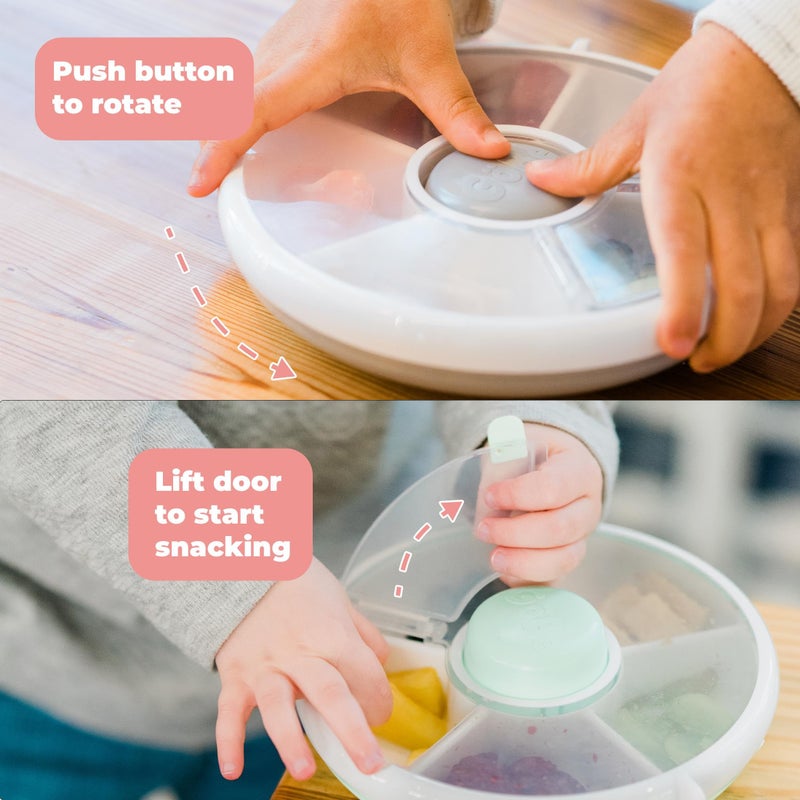 GoBe Kids Small Snack Spinner Flip Bundle with Hand Strap and Sticker Sheet - Reusable Snack Container with 5 Compartment Dispenser and Lid | BPA/PVC Free | Dishwasher Safe | No Spill - Taro Purple - Image 5