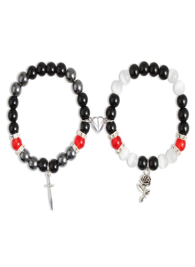 QqzsJewls Best Friend Bracelets Couple Matching Bracelets for Boyfriend Girlfriend, Addams Family Heart Charm Bracelet Christmas Birthday Halloween Relationship Valentines Day Gifts - Image 1