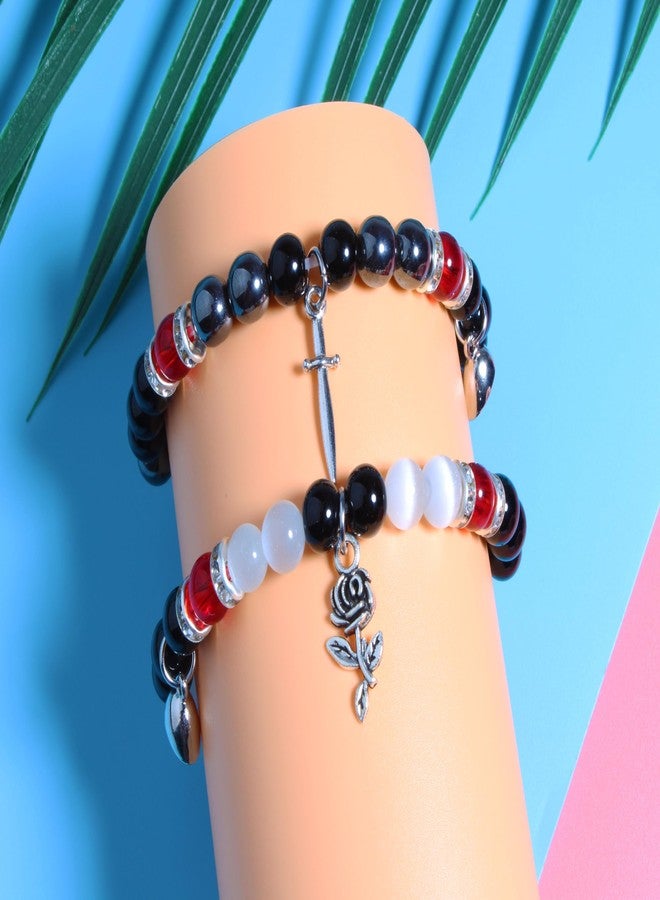 QqzsJewls Best Friend Bracelets Couple Matching Bracelets for Boyfriend Girlfriend, Addams Family Heart Charm Bracelet Christmas Birthday Halloween Relationship Valentines Day Gifts - Image 4