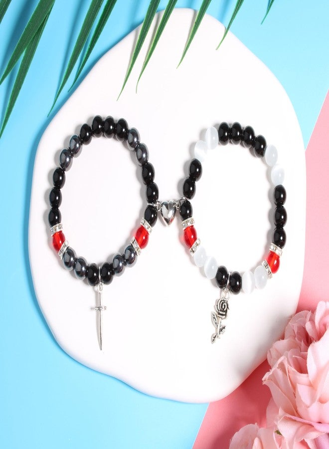 QqzsJewls Best Friend Bracelets Couple Matching Bracelets for Boyfriend Girlfriend, Addams Family Heart Charm Bracelet Christmas Birthday Halloween Relationship Valentines Day Gifts - Image 3