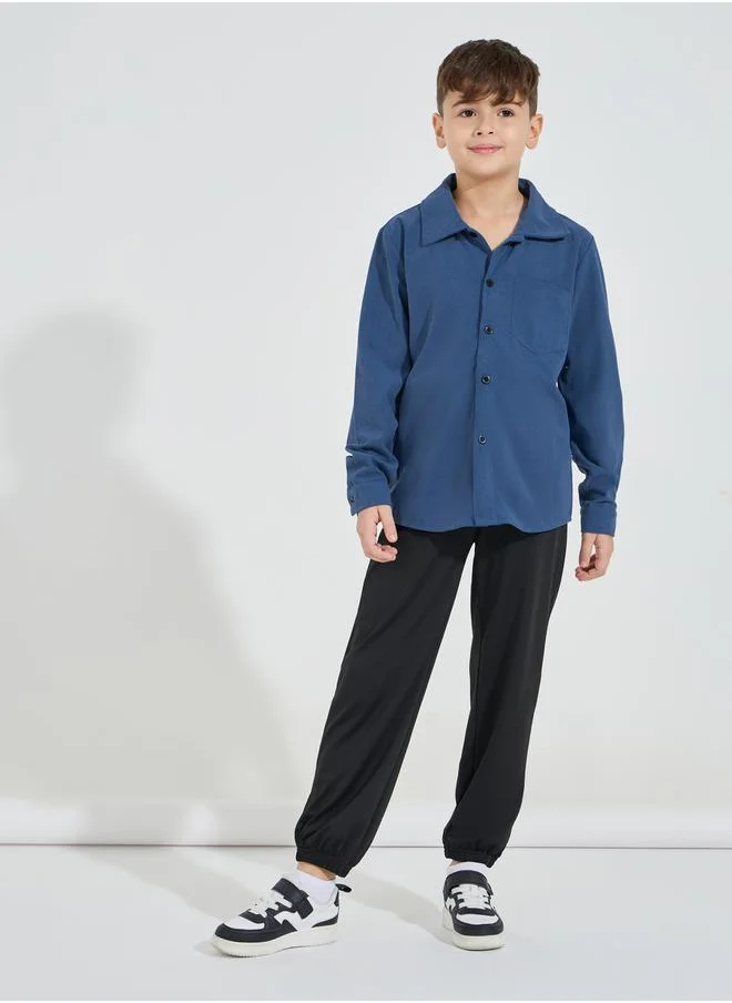 Styli Solid Pocket Front Buttoned Corduroy Shirt