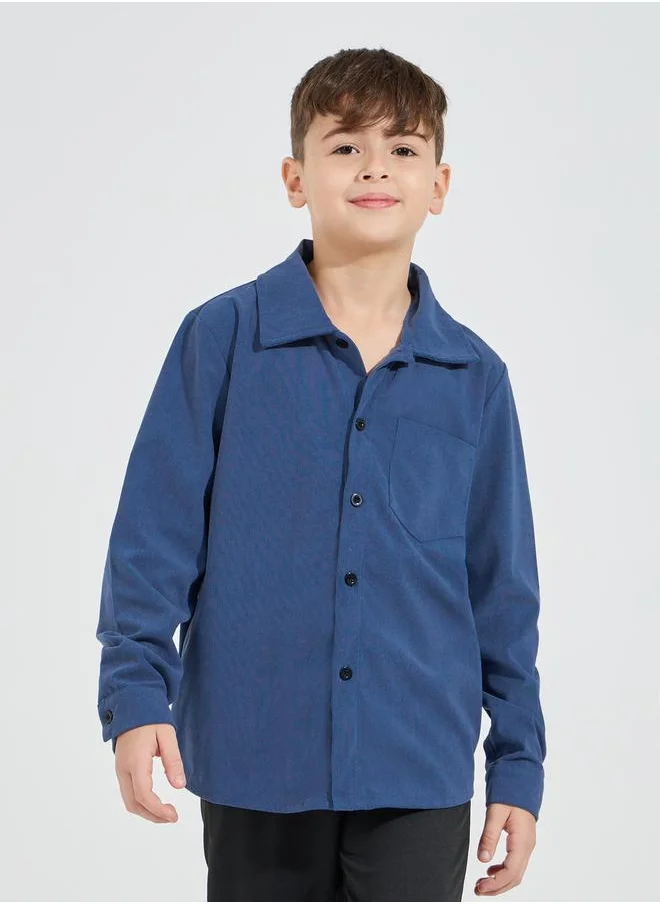 Styli Solid Pocket Front Buttoned Corduroy Shirt