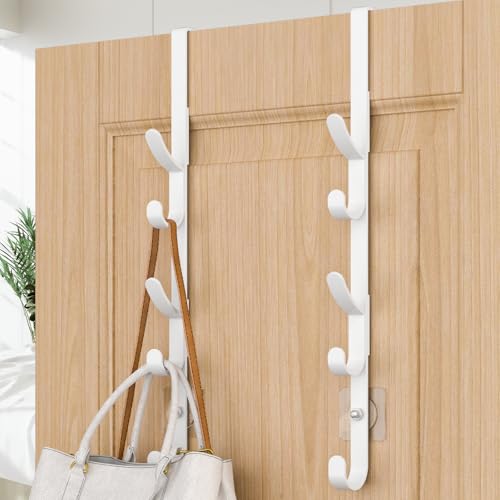Kaiferty Over The Door Hooks Metal Door Hooks for Hanging Over The Door Purse Organizer for Door Coat Hanger Back of Shower for Hanging Towel Rack Clothes Hat Bathroom Closet White2Packs - Image 1