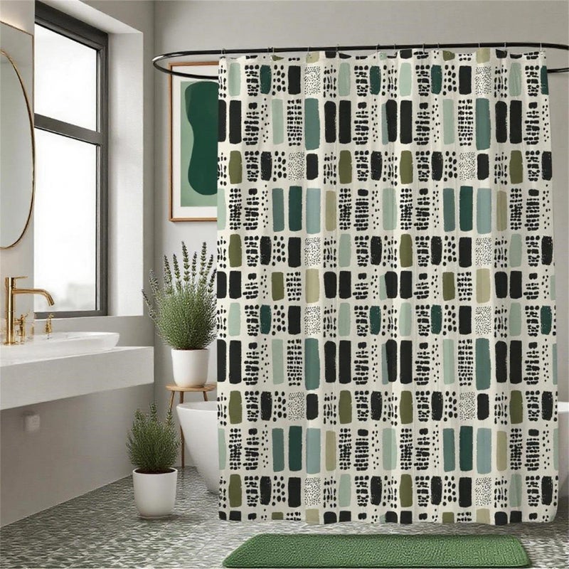 TSLOVER Sage Green Shower Curtain for BathroomBohemian Green Checkered Waterproof Polyester Shower CurtainFunny Sage Geometric Bathroom Decor72x72 Inch