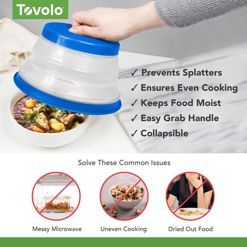 Tovolo غطاء ميكروويف توفولو للطعام، صغير (أزرق) - غطاء سيليكون قابل للطي ومهوى - غطاء طبق وأطباق ميكروويف مع مقبض - أداة مطبخ خالية من BPA لتحضير الوجبات - Image 3