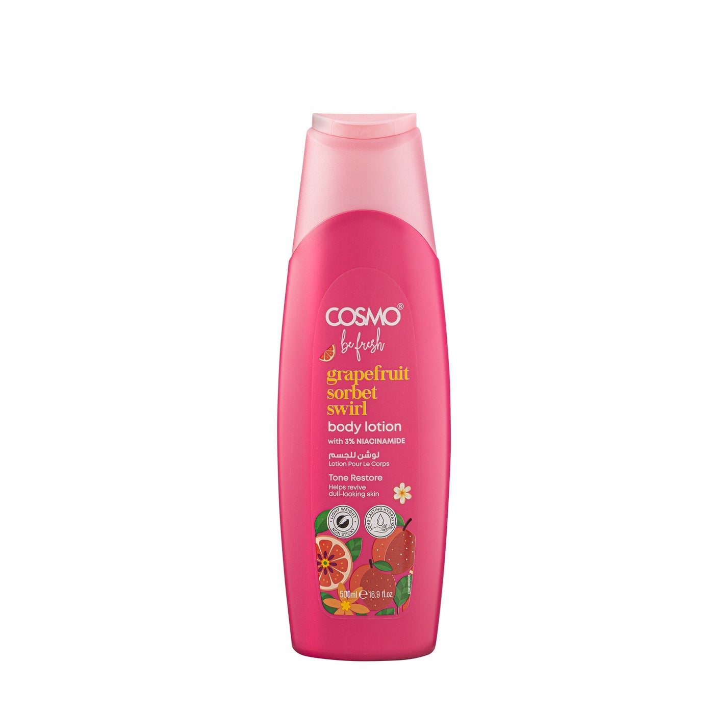 Cosmo Be Fresh Grapefruit Sorbet Swirl Body Lotion 500ml, For All Skin Types, Refreshing Daily Moisturizer With Vibrant Citrus Extracts, Fast Absorbing & Non Greasy, Soft Skin Formula, For Men & Women