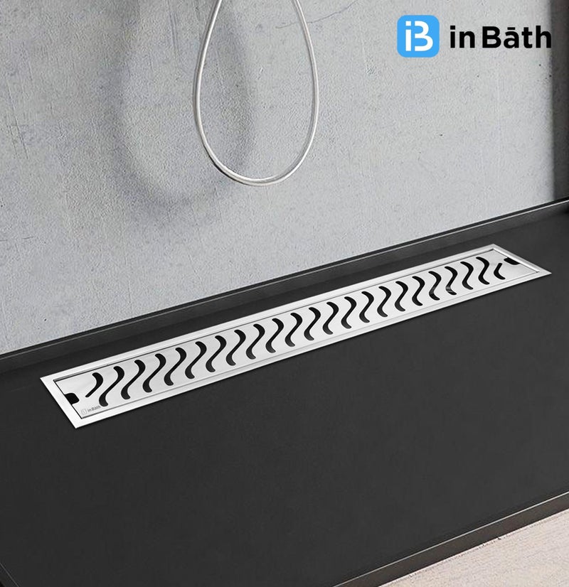 InBāth قناة تصريف الدش InBath Wave مع طوق | 24x4 بوصة | مصفاة دش | تصريف أرضي | من الفولاذ المقاوم للصدأ 304 | نوع الثقب الجانبي - Image 5