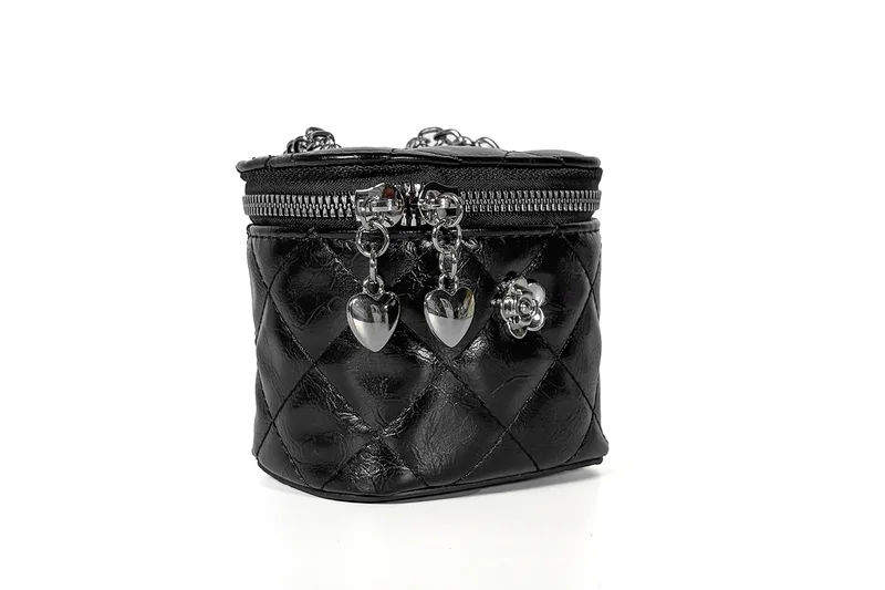 Cuple Faux leather rect handbag with heart-shaped charms