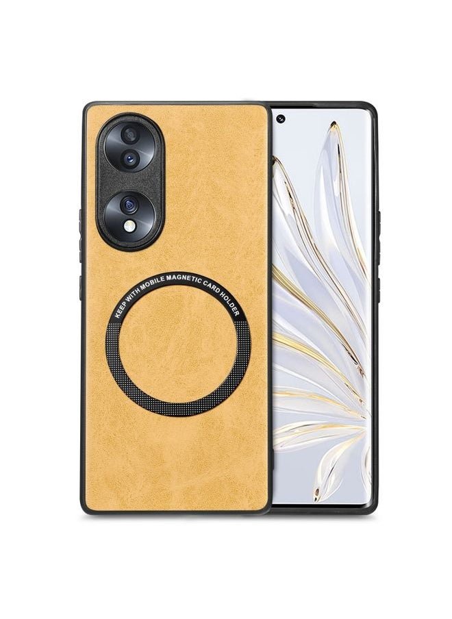 HuHa Case Cover For Honor 70 Solid Color Leather Skin Back Cover Phone Case Yellow 