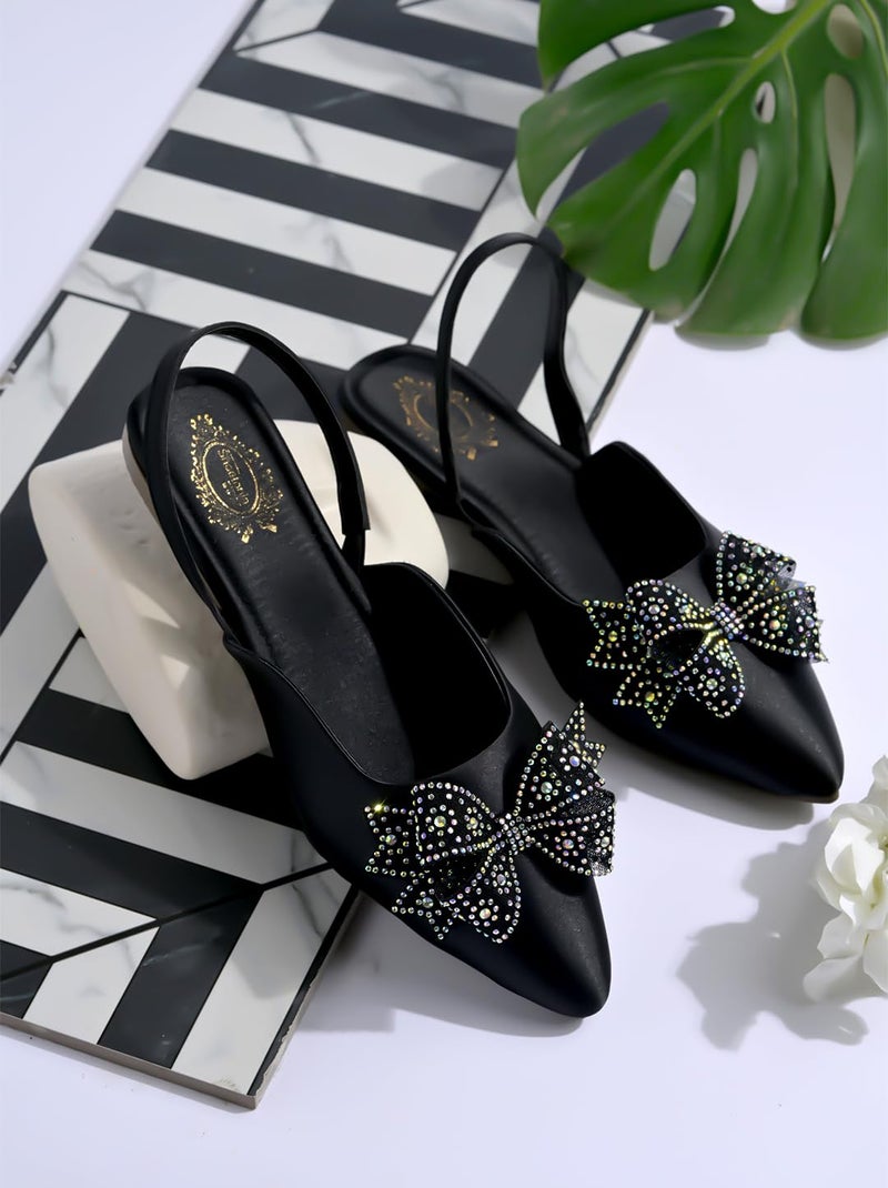 Shoetopia أحذية شوتوبيا المسطحة المزينة بتفاصيل قوس من الكريستال للنساء والفتيات | حفلات، مناسبات عرقية، حفلات زفاف | مريحة - Image 2