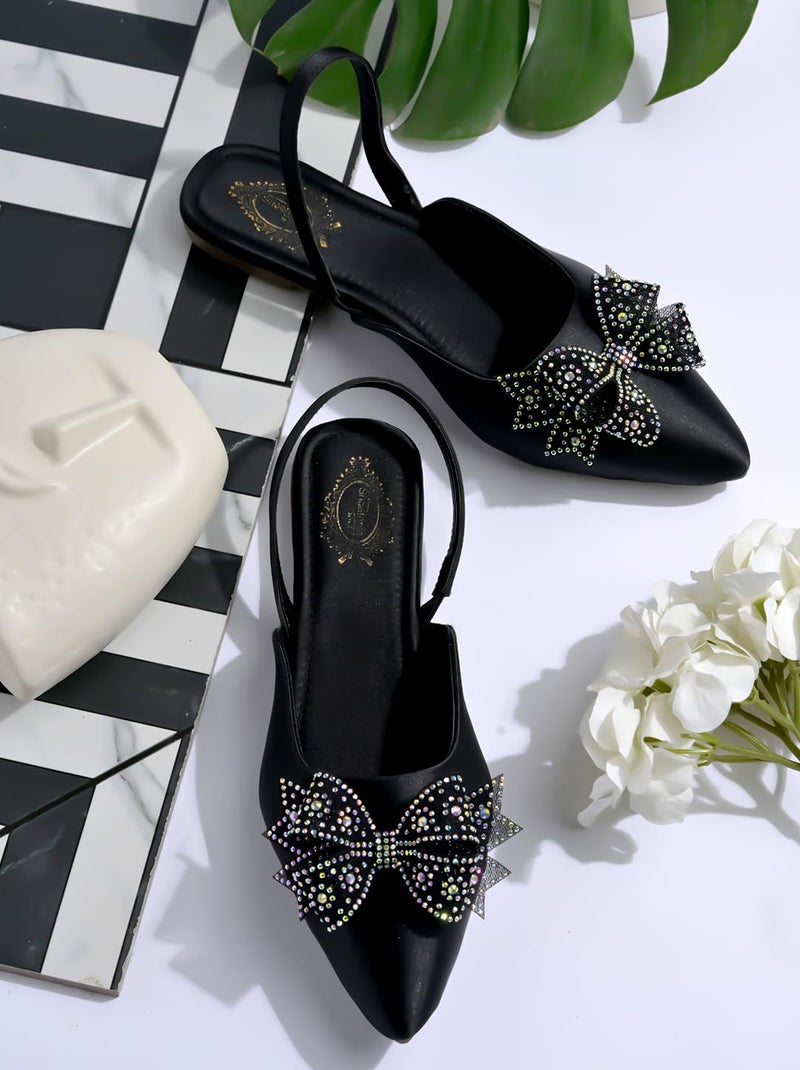 Shoetopia أحذية شوتوبيا المسطحة المزينة بتفاصيل قوس من الكريستال للنساء والفتيات | حفلات، مناسبات عرقية، حفلات زفاف | مريحة - Image 3