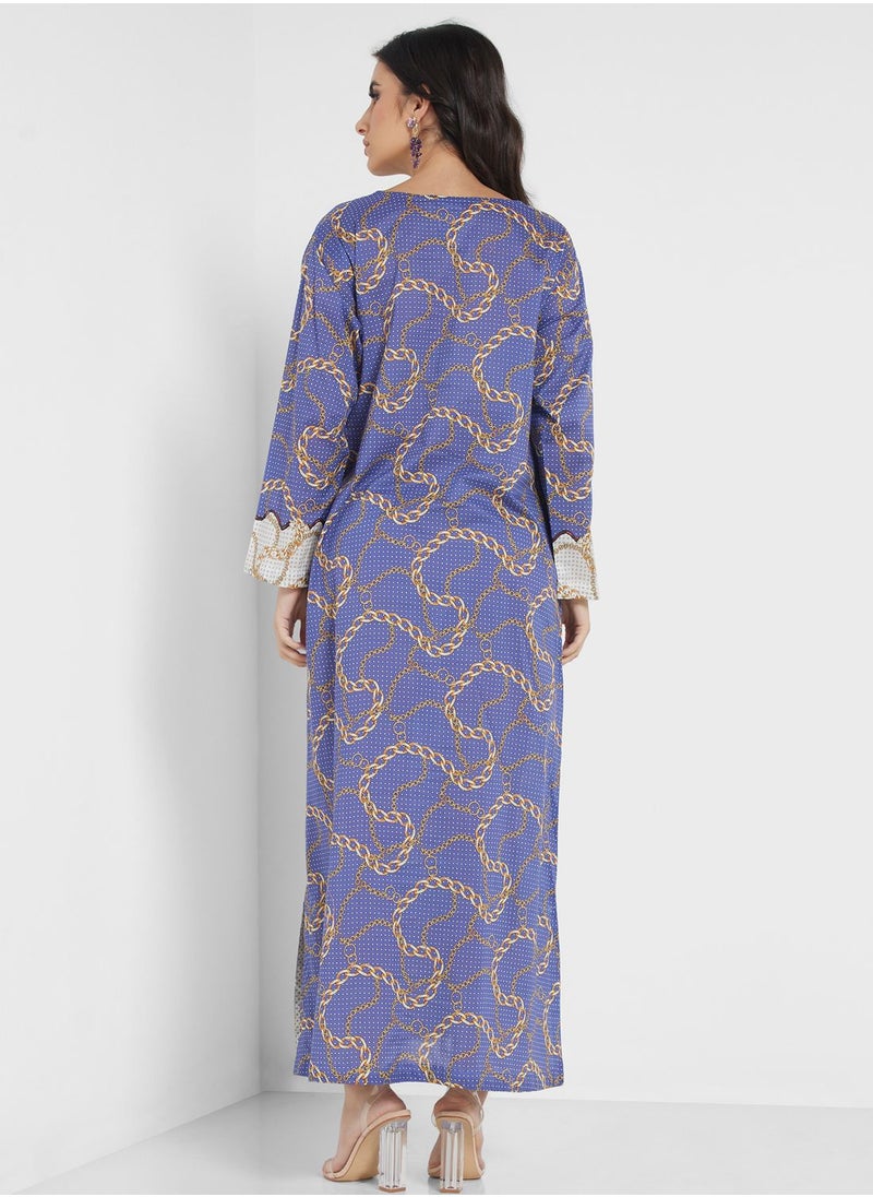Nishat Linen - Side Slit Printed Jalabiya - Image 1