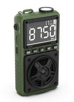 GREEN LION Voyager Portable Radio with Bluetooth Speaker and Flashlight / Digital Radio Display / Lock & Sleep Function / Earphone Jack 3mm / Micro SD / Compact & Potable for Outdoor and Camping - Green  - Image 1