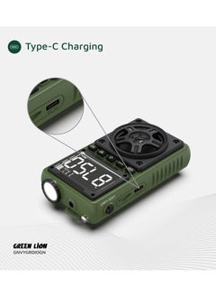 GREEN LION Voyager Portable Radio with Bluetooth Speaker and Flashlight / Digital Radio Display / Lock & Sleep Function / Earphone Jack 3mm / Micro SD / Compact & Potable for Outdoor and Camping - Green  - Image 3
