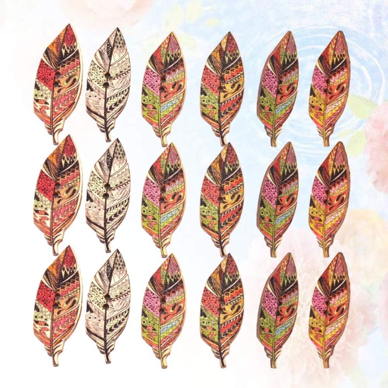 klarako 100pcs Leaves Decor Vintage Scrapbook Decorative Wood Button Assorted Buttons Vintage Buttons Red Button Woodsy Decor Antique Decor Clothes Buttons Manual Wooden Do It Yourself - Image 3