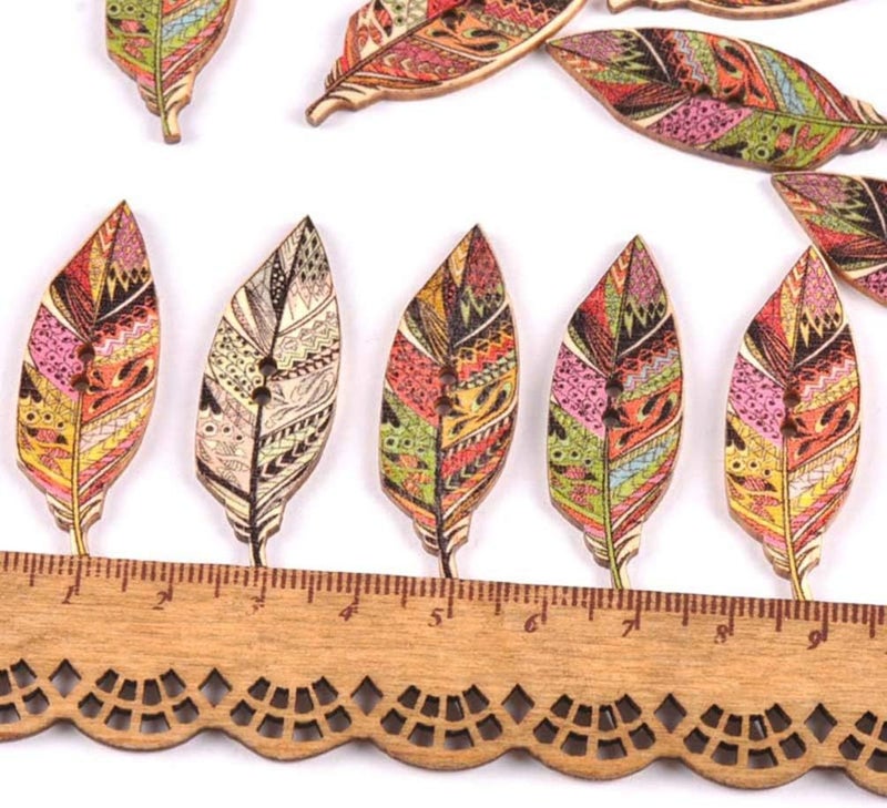 klarako 100pcs Leaves Decor Vintage Scrapbook Decorative Wood Button Assorted Buttons Vintage Buttons Red Button Woodsy Decor Antique Decor Clothes Buttons Manual Wooden Do It Yourself - Image 4