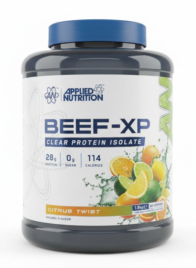 Applied Nutrition تغذية مطبقة لحم البقر XP - بروتين لحم بقر هيدروليزيد نقي، بنكهة عصير الفواكه، مسحوق بروتين لحم بقر خالي من الألبان، خالي من اللاكتوز، بدون سكر، منخفض الدهون، 1.8 كجم - 60 حصة (تويست الحمضيات) - Image 1