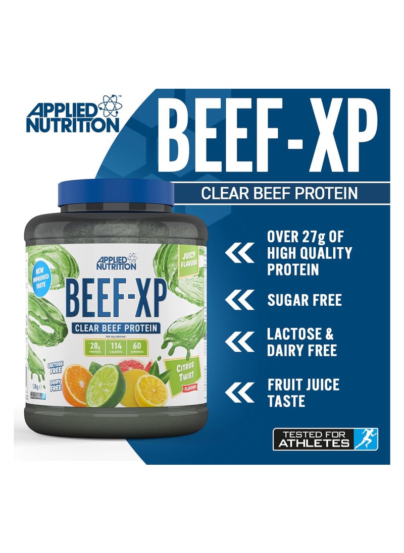 Applied Nutrition - Applied Nutrition Beef XP - Clear Hydrolysed Beef Protein Isolate, Fruit Juice Style, Dairy Free Beef Protein Powder, Lactose Free, Zero Sugar, Low Fat, 1.8kg - 60 Servings (Citrus Twist) - Image 1